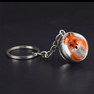 Set of 2 Red Fox Keychains with Ball Pendant 1 Front Facing Fox, 1 Curled up Fox